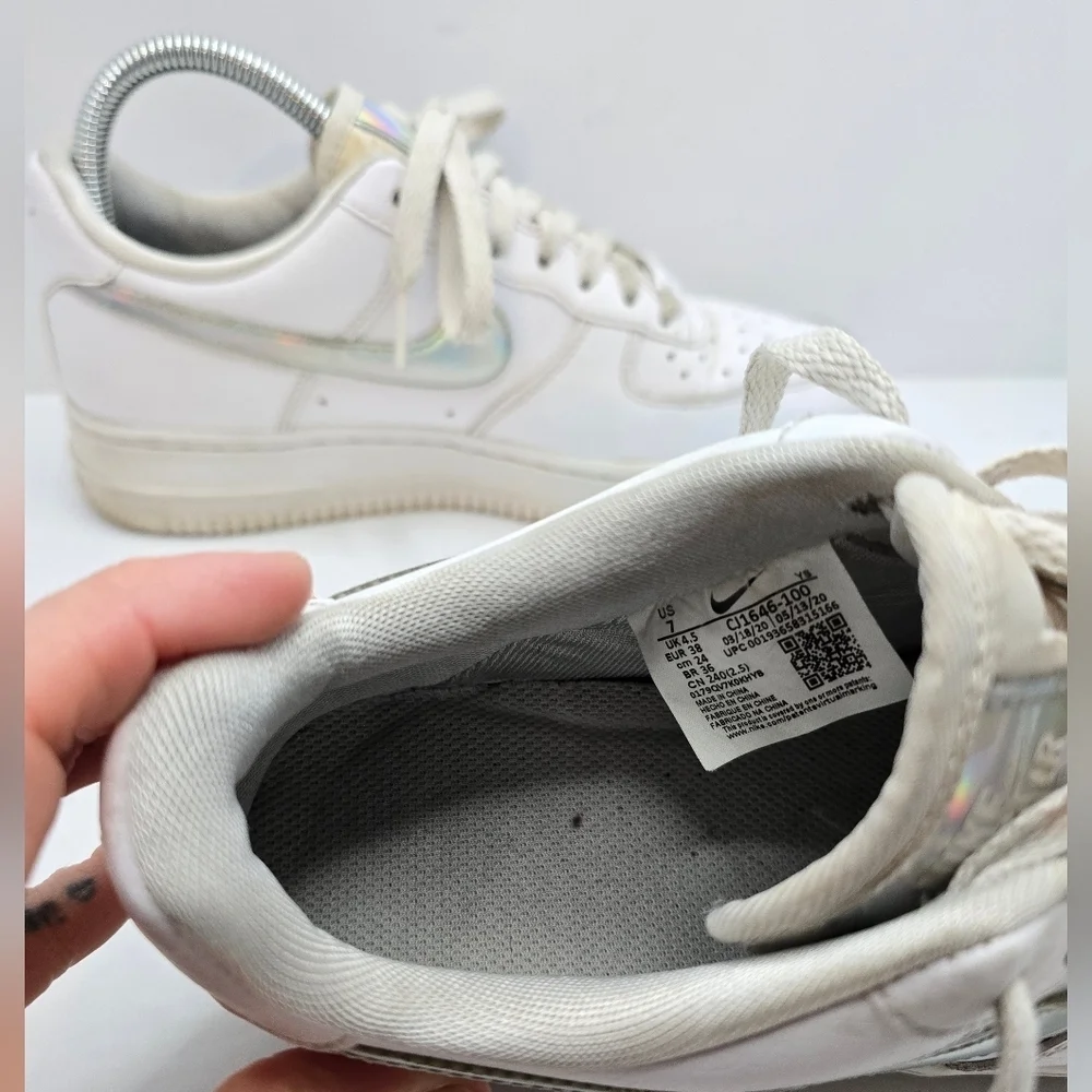 Nike | AF1's Low 'White Irisdescent Swoosh' tennis prep sporty sneakers | WMS 7 - Picture 7 of 14